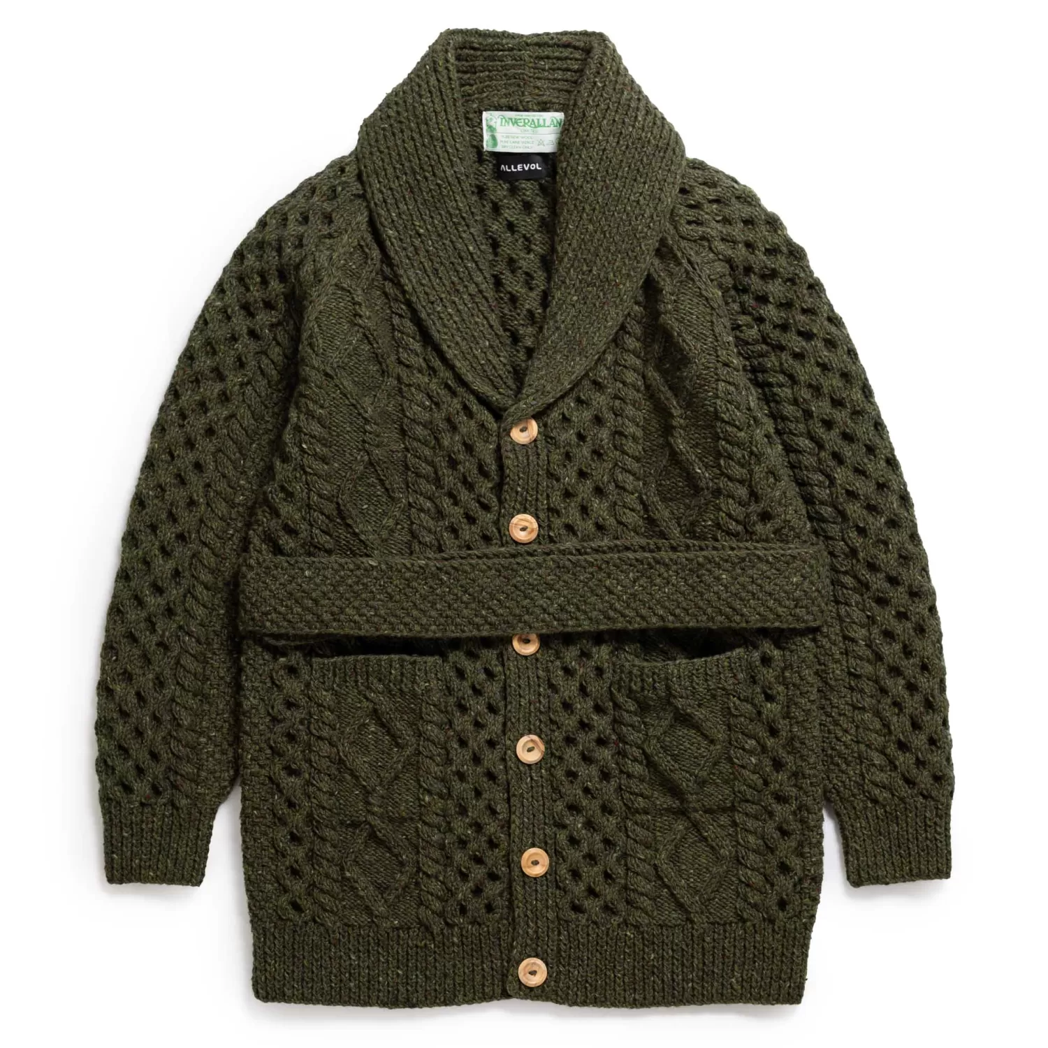 Allevol Knitwear<x Inverallan 6A Long Shawl Collar Mohair Tweed Oak