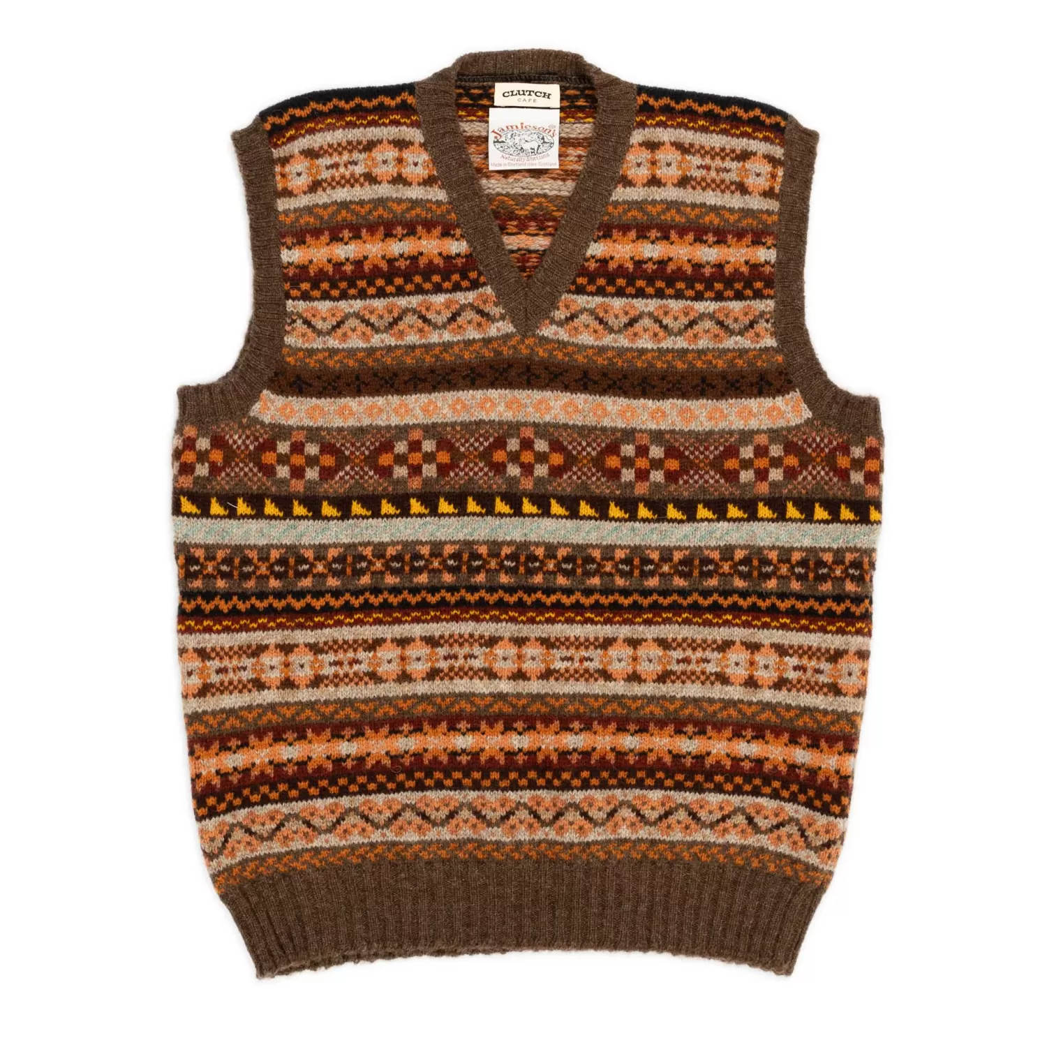 Jamieson's Of Shetland Knitwear | Vests<Jamieson's for Clutch Cafe Fair-Isle V-Neck Slip Over Orange x Brown