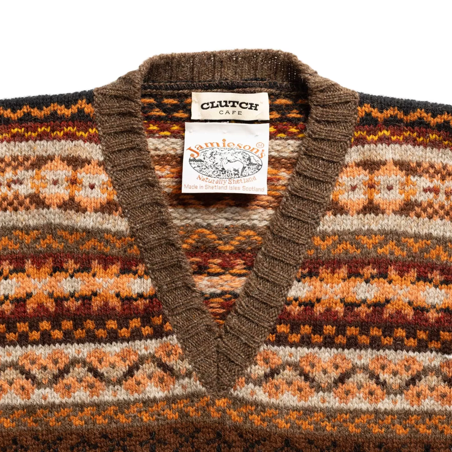 Jamieson's Of Shetland Knitwear | Vests<Jamieson's for Clutch Cafe Fair-Isle V-Neck Slip Over Orange x Brown