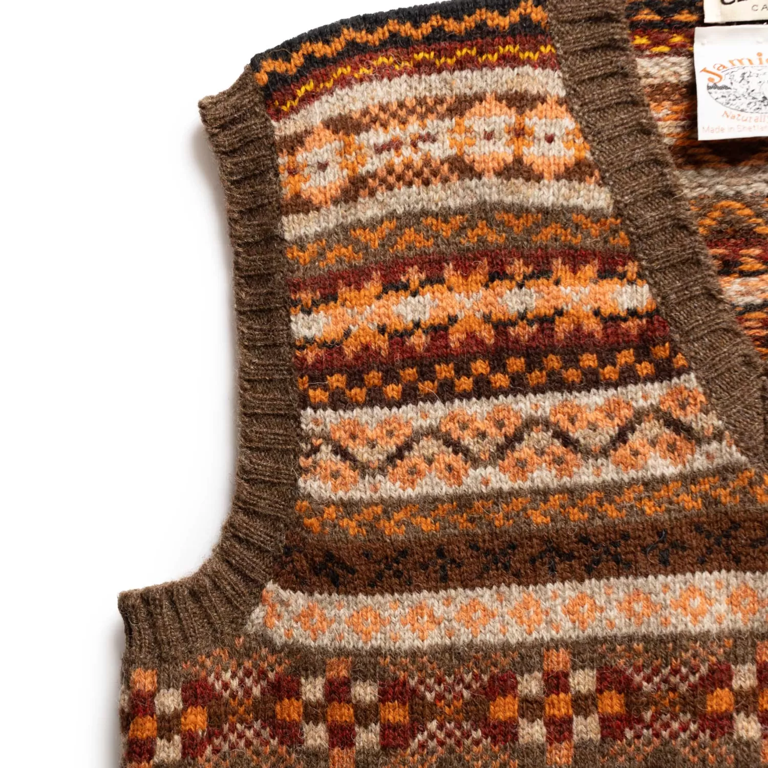 Jamieson's Of Shetland Knitwear | Vests<Jamieson's for Clutch Cafe Fair-Isle V-Neck Slip Over Orange x Brown